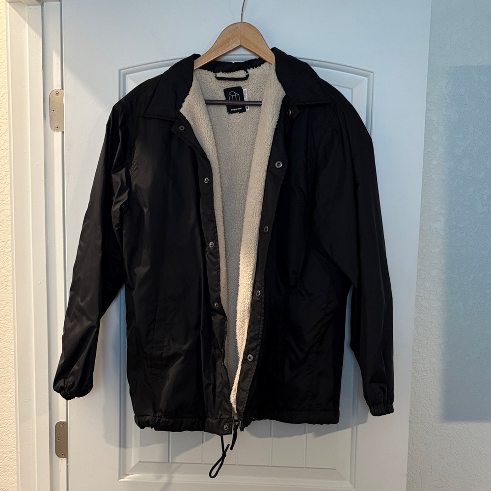 Black Windbreaker with Cream Sherpa Lining